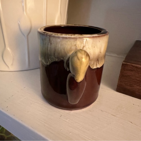 Vintage 1970s Espresso Cup - Cream Drip Glaze Over Brown Red Clay Pottery - Picture 4 of 8